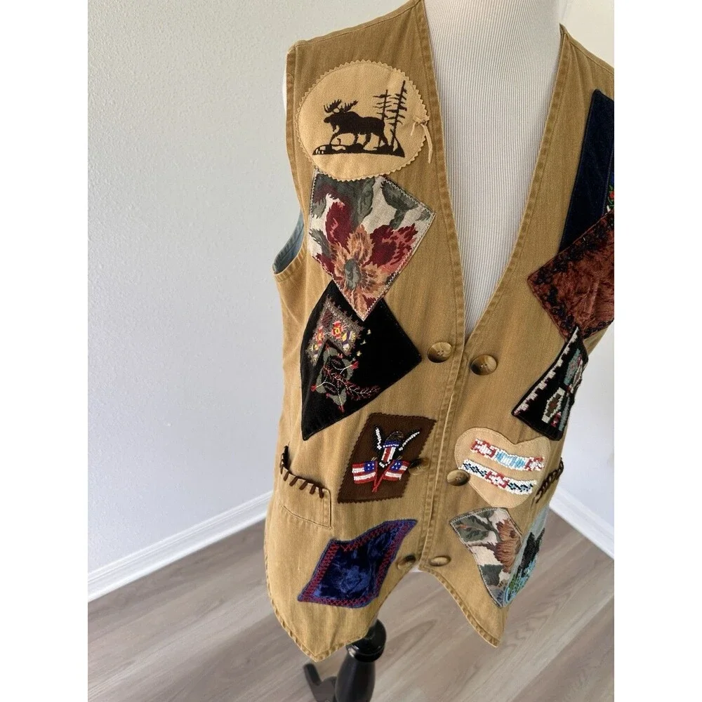 Cambridge Dry Goods Western Vest Open Front Patchwork Quilted Medium M - Picture 5 of 13